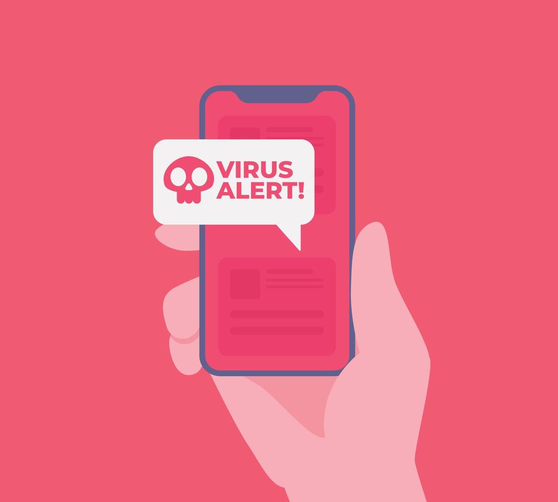 Virus alert message notification on smartphone. Malware and virus