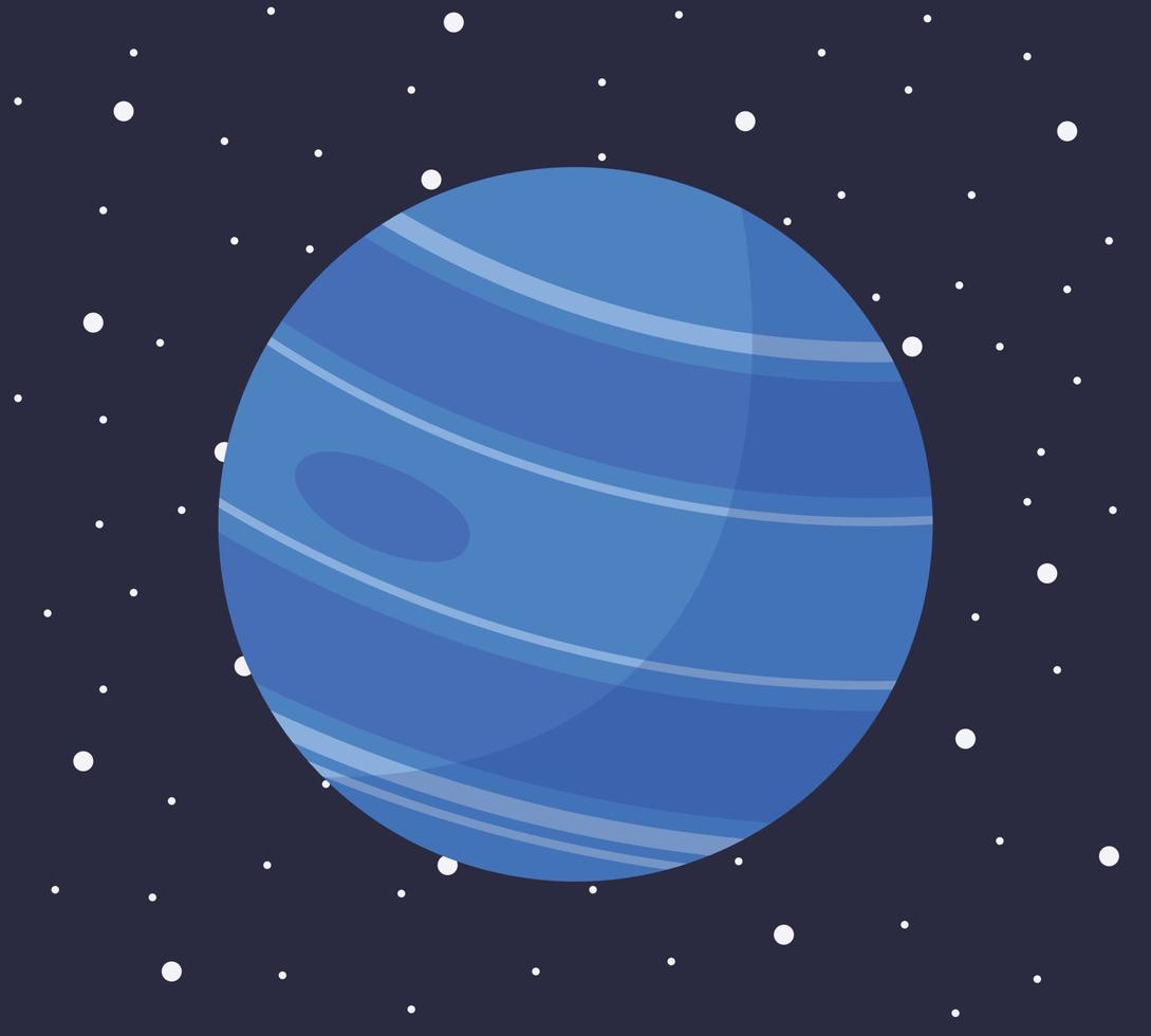 planeta del sistema solar de dibujos animados en estilo plano. planeta neptuno en el espacio oscuro con estrellas ilustración vectorial. vector