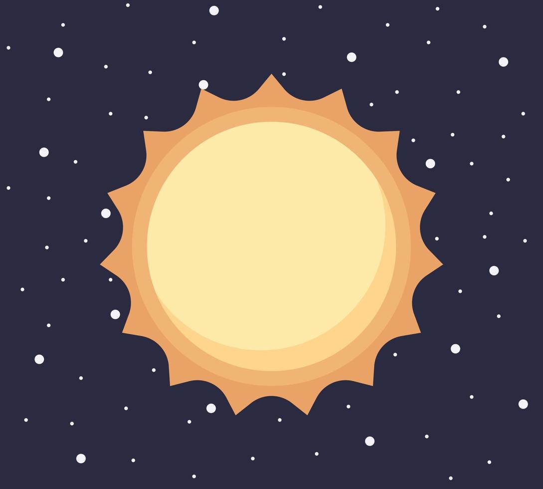 Cartoon solar system planet in flat style. Colorful sun on dark space with stars vector illustration.