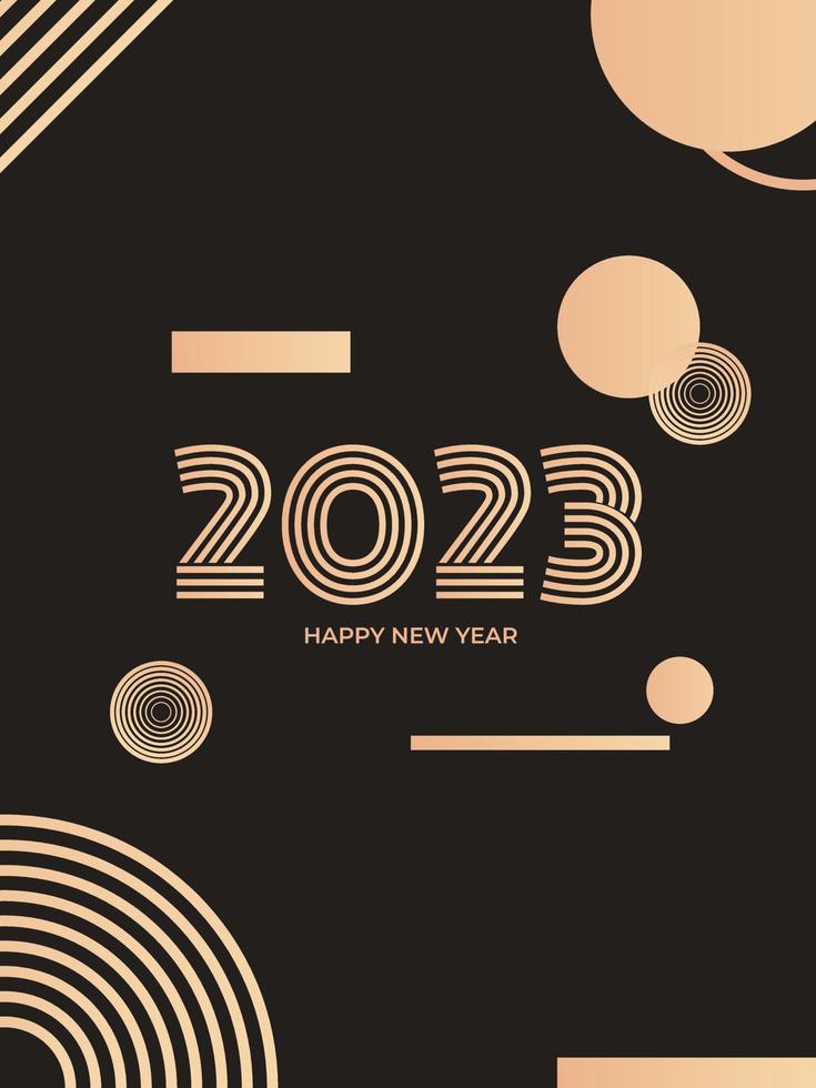 Happy new year 2023. Luxury design happy new year 2023 with gold number on gold background. Concept for holiday decor, card, poster, banner, flyer vector