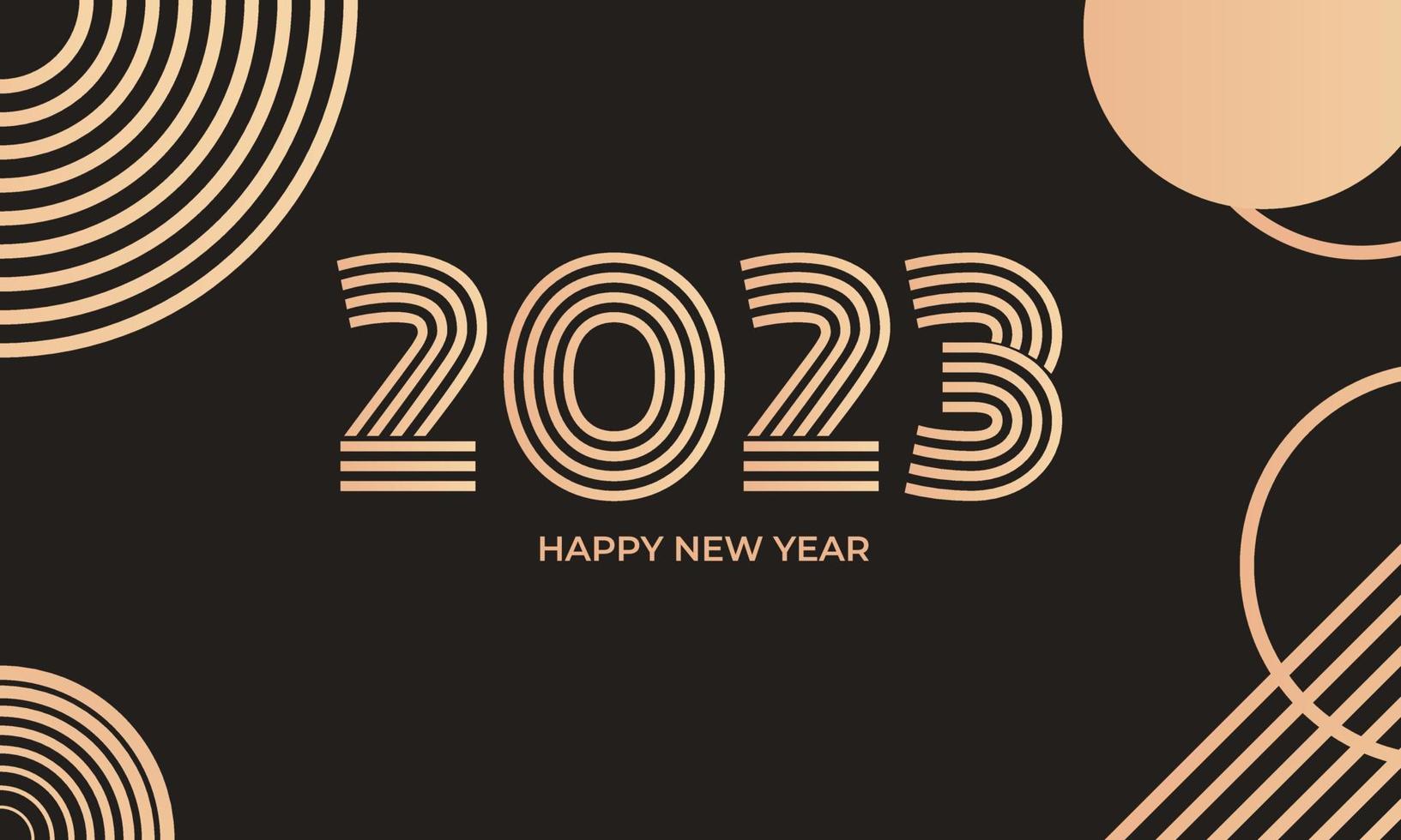 feliz año nuevo 2023. diseño de lujo feliz año nuevo 2023 con número dorado sobre fondo dorado. concepto para decoración navideña, tarjeta, afiche, pancarta, volante vector