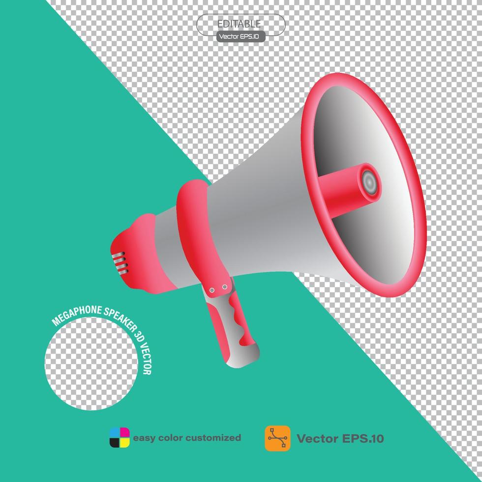 Marketing time concept, realistic 3d megaphone, loudspeaker . Vector illustration