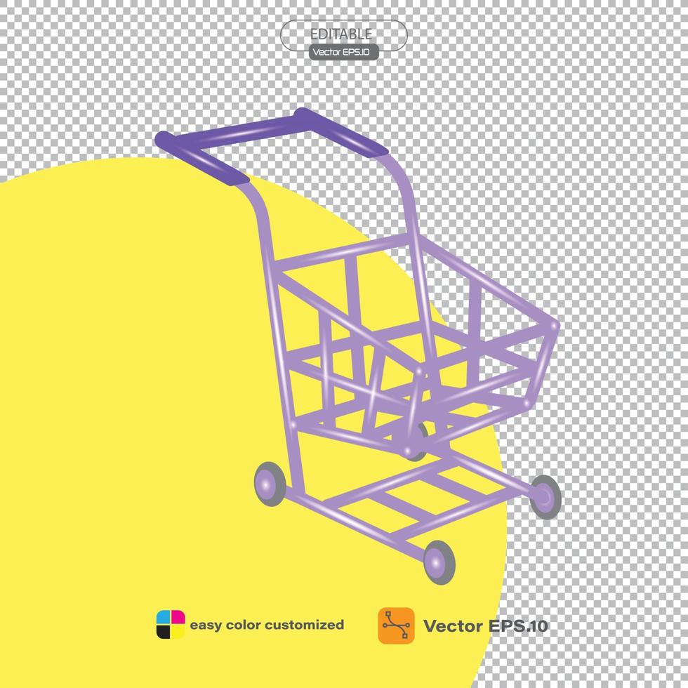 Carro de compras 3d para compras en línea e ideas de marketing digital. carrito de compras de cesta 3d y etiquetas promocionales sobre fondo blanco bolsa de compras comprar vender descuento 3d vector icono ilustración