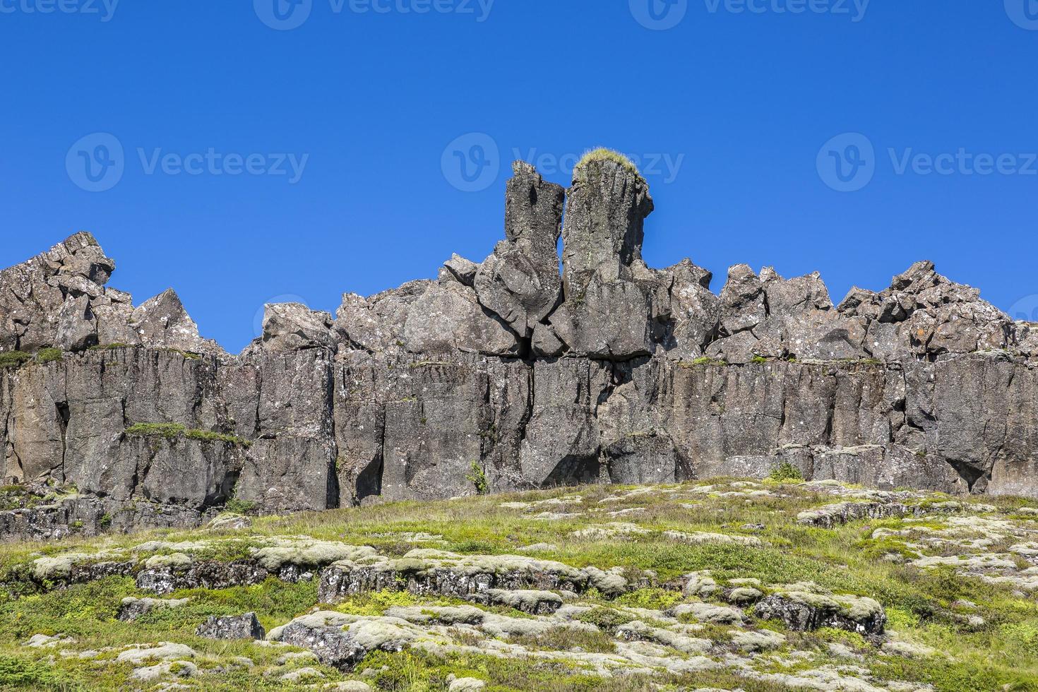 View on cliffs of continental fault of Thingvellir in Iceland on a sunny day in summer 2017 photo