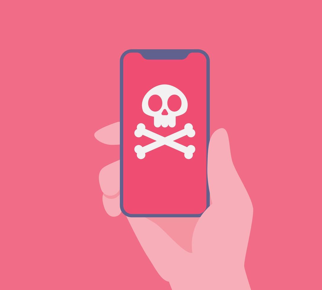 notificación de mensaje de alerta de virus en el teléfono inteligente. notificación de malware y virus o error en el teléfono móvil. advertencia de alerta roja de datos no deseados, conexión insegura, estafa. ilustración vectorial vector