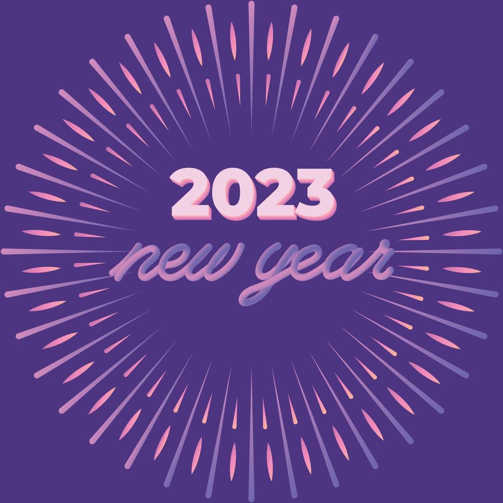 feliz año nuevo 2023 tipografía moderna degradada con coloridos fuegos artificiales. concepto para decoración navideña, tarjeta, afiche, pancarta, volante vector