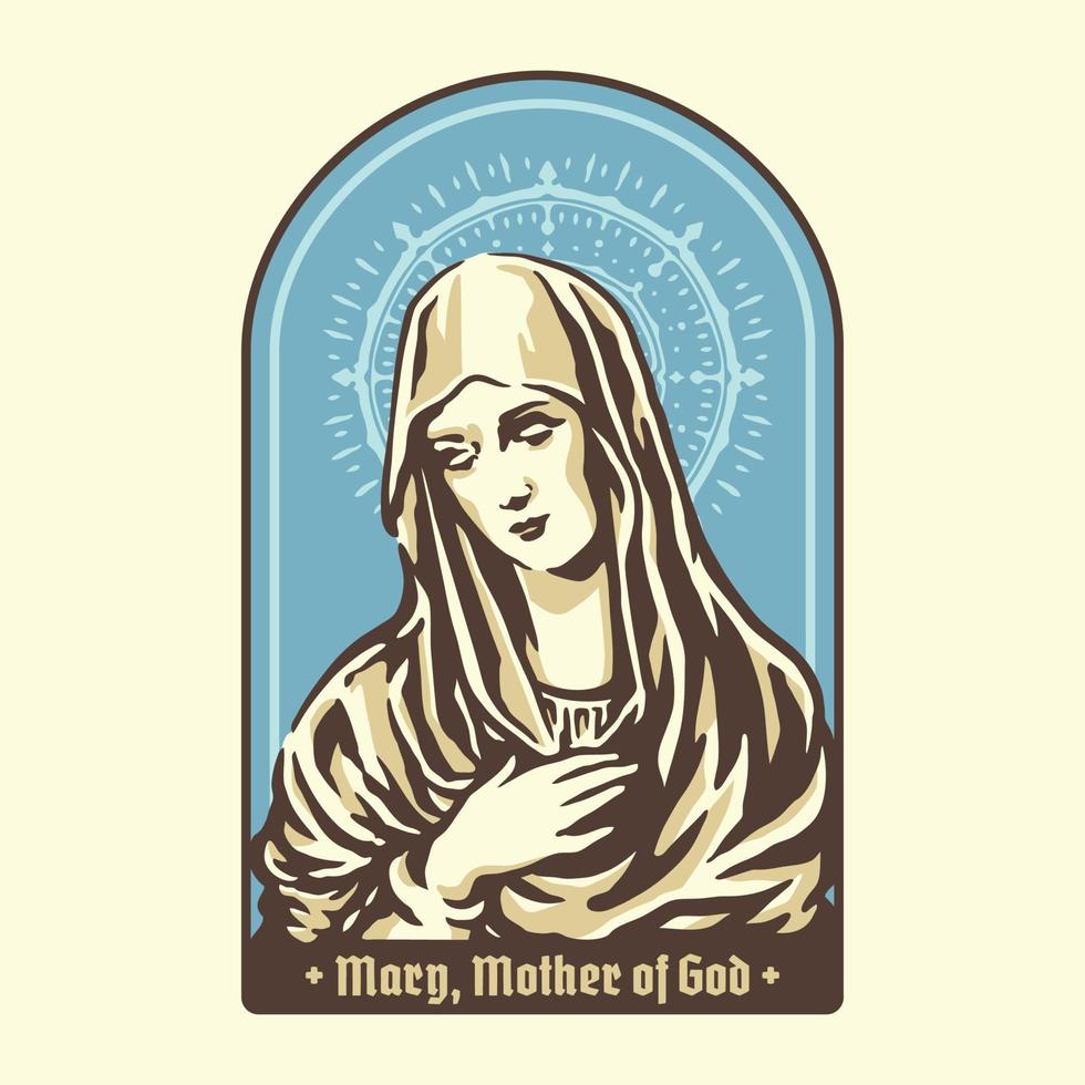 The virgin mary mother of  god vintage style illustration vector