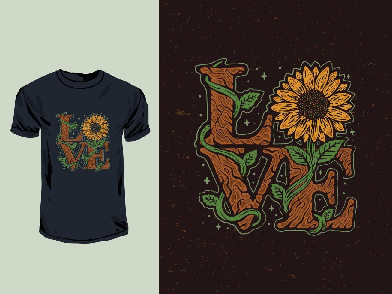 The love typography with sunflower vintage style illustration vector