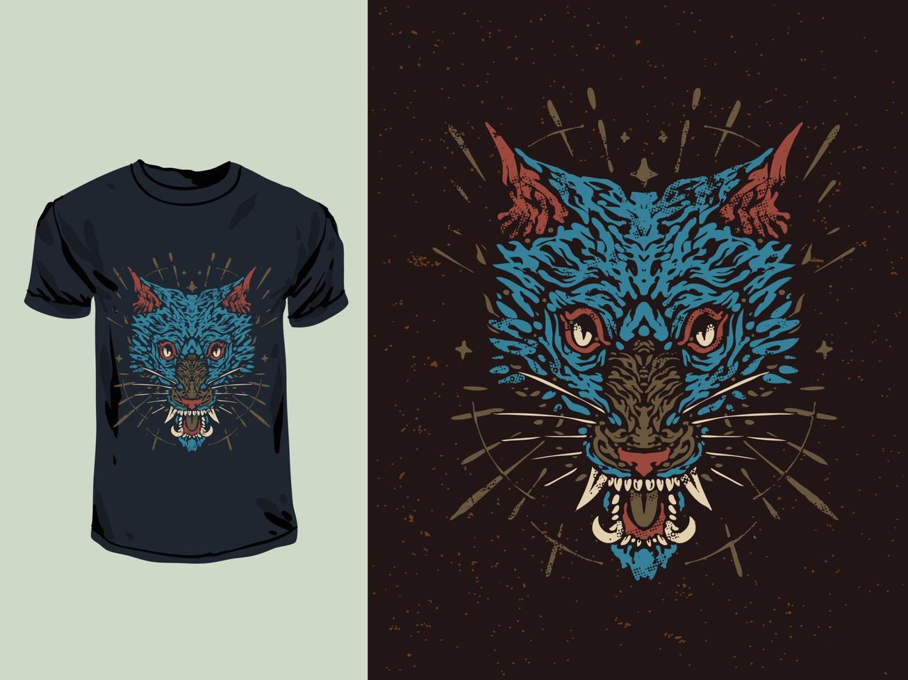 diseño de camiseta vintage depredador de lobo enojado vector