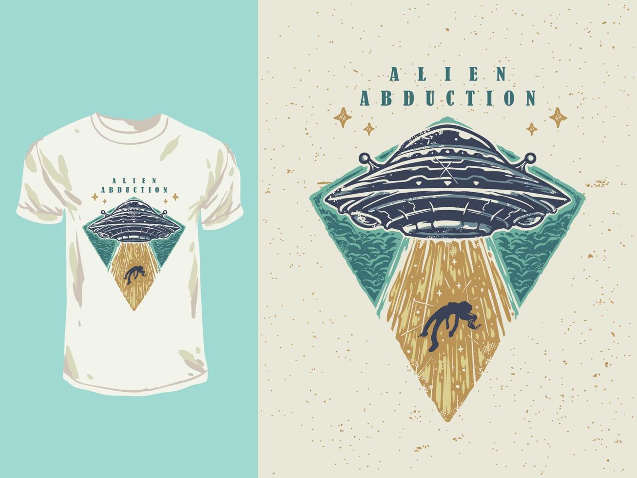 diseño de camiseta de estilo vintage de abducción alienígena vector