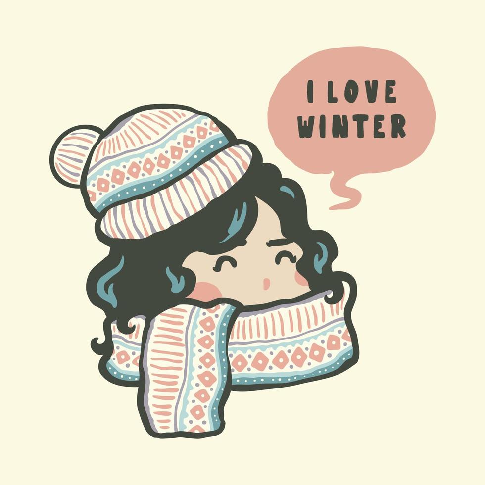 Cute winter girl cartoon illustration vector
