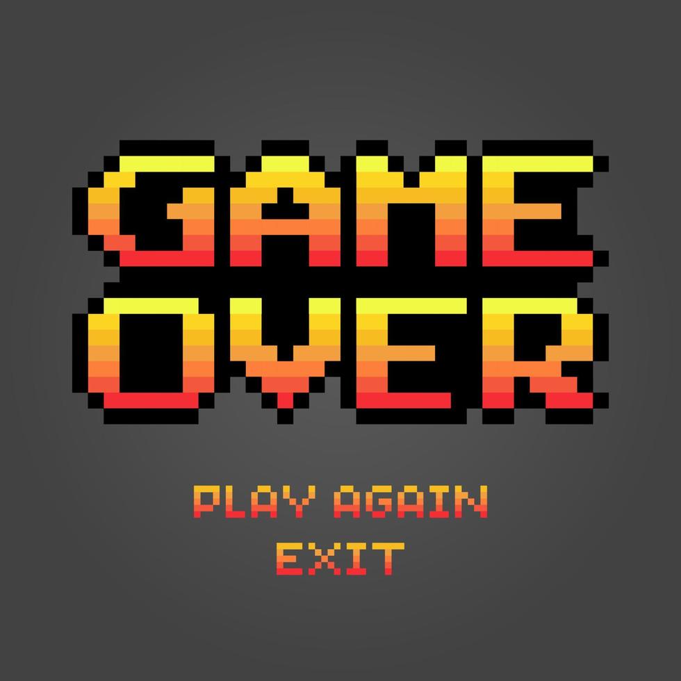 8-bit pixel text, game over. Background icon for game assets in vector illustrations.