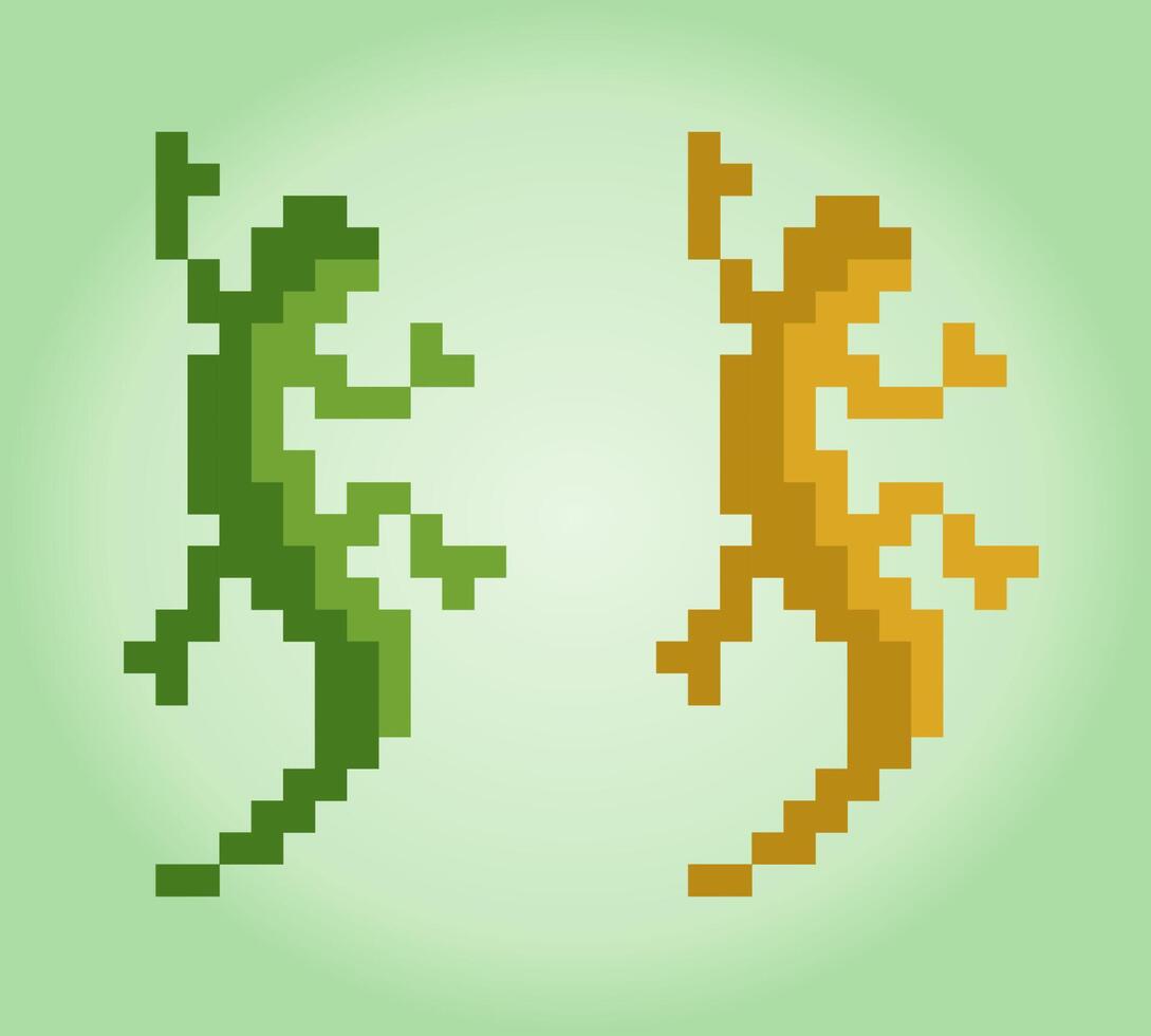 8-bit pixel gecko. Lizard in vector illustrations for cross stitches and game assets.