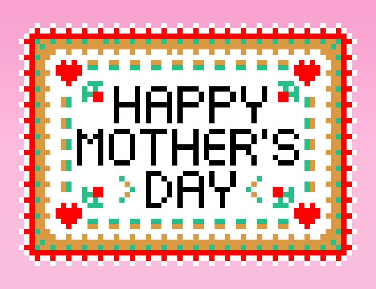 Imagen de píxeles de 8 bits de la tarjeta de felicitación del día de la madre. ilustración de vectores de pixel art.