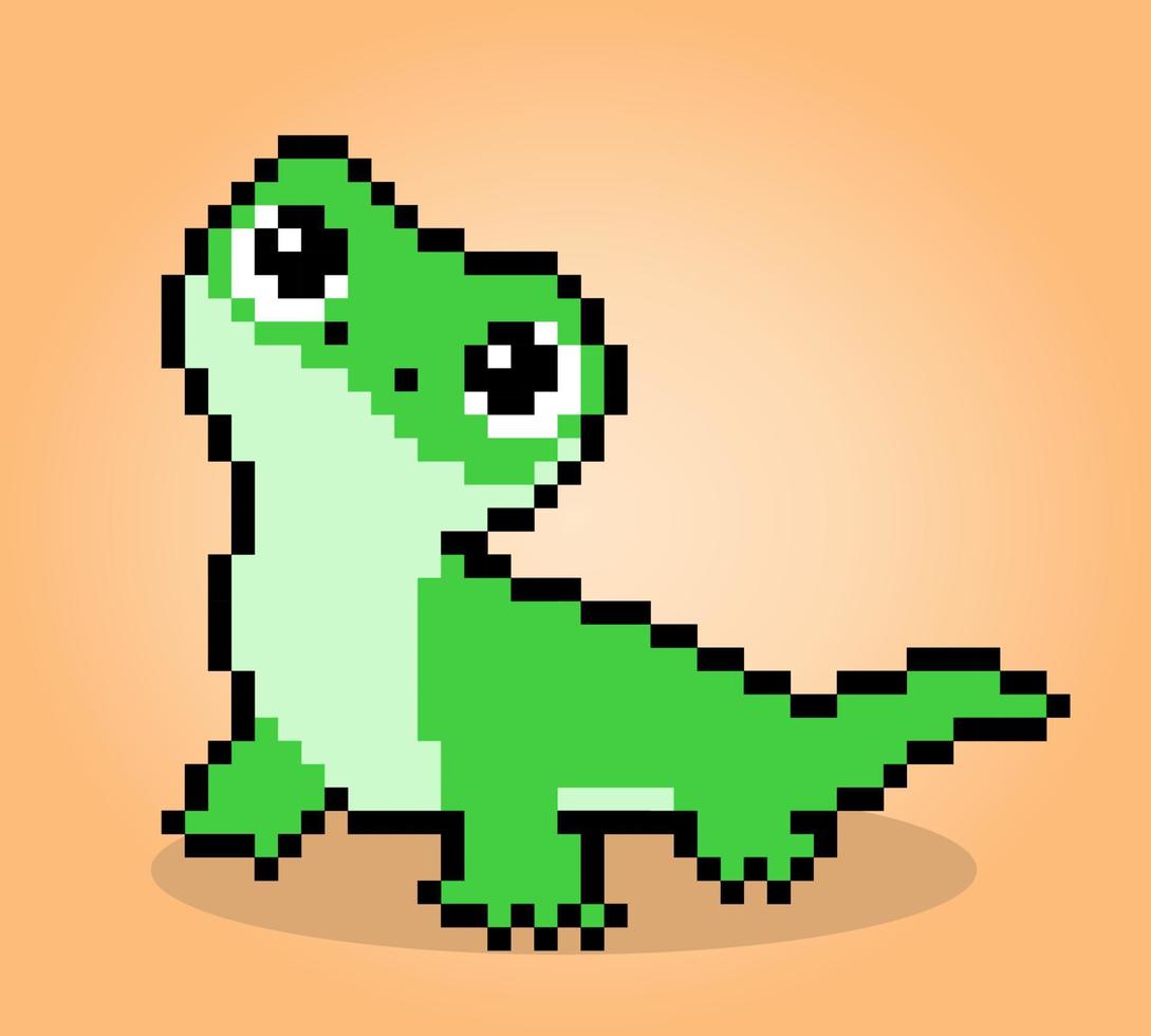 8-bit pixel gecko colored green. Lizards Pixel in vector illustrations for cross stitches and game assets.