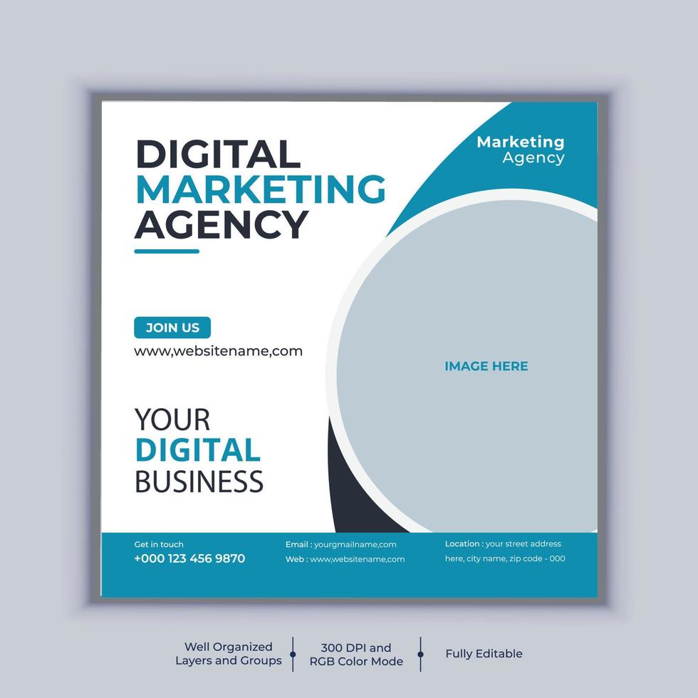 Digital marketing agency social media post banner design vector template. Modern layout business banner design