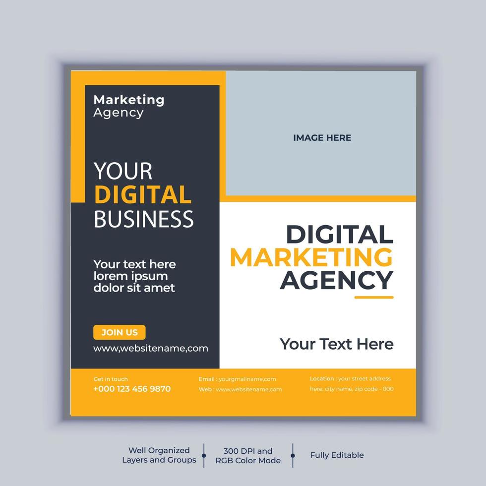 Digital marketing agency social media post banner design vector template. Modern layout business banner design