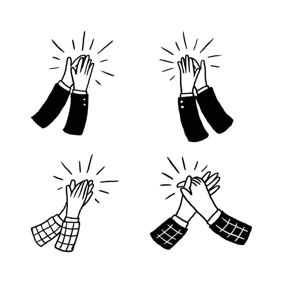 Hands clapping handdrawn line art vector