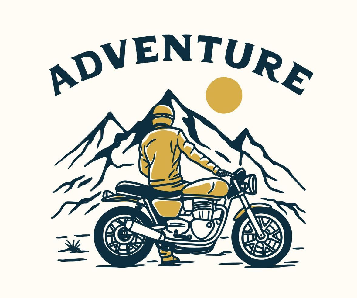 aventura en moto vintage, club de motocross. ilustración vectorial dibujada a mano vector