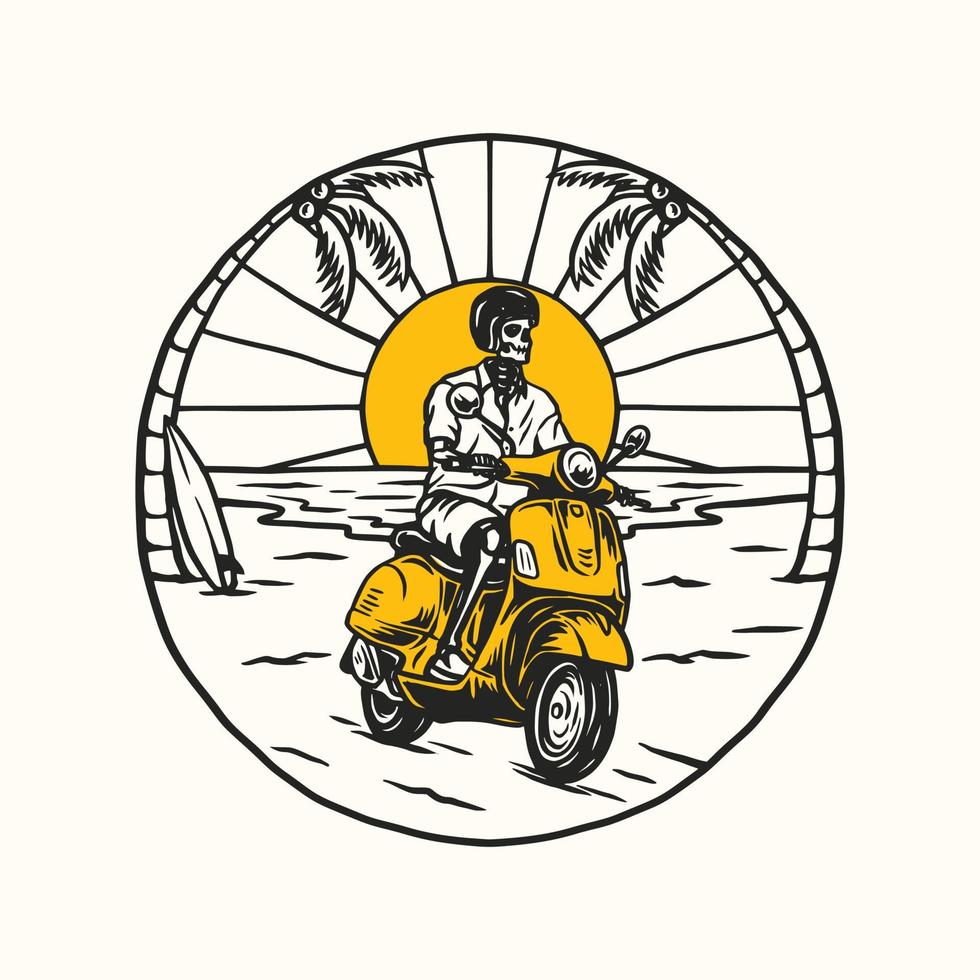 aventura en motocicleta scooter vintage, club de motocross. ilustración vectorial dibujada a mano vector