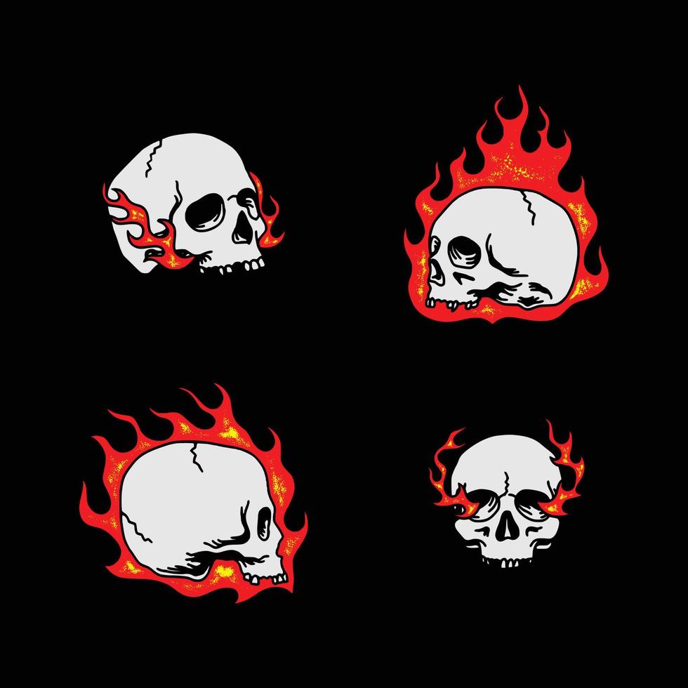 Set of Various Skull Flames Handmade Vector Illustrations