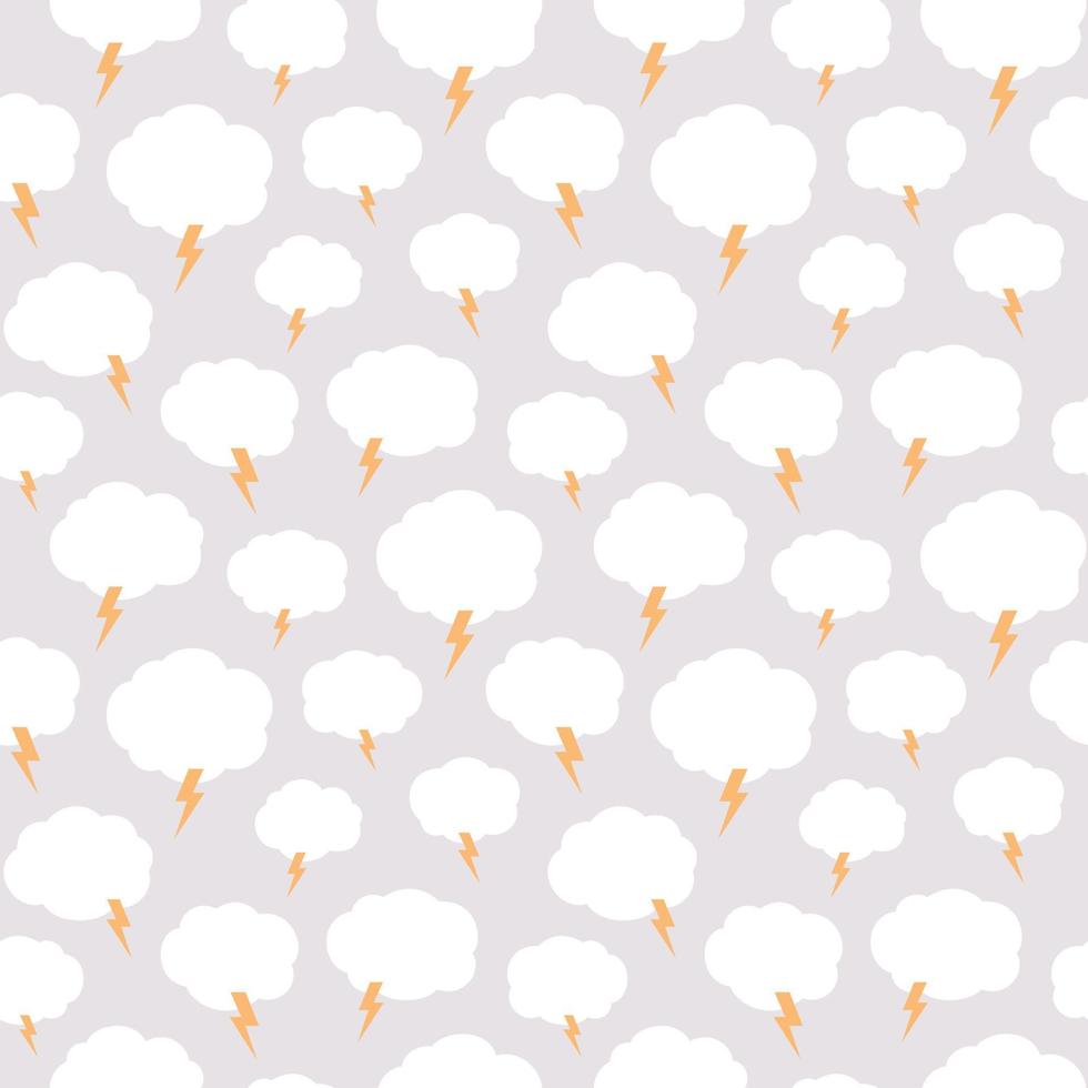 Hand drawn overcast sky seamless pattern. Cloudy sky, thunderstorm illustration. Clouds with lightning textile illustration in flat style. vector