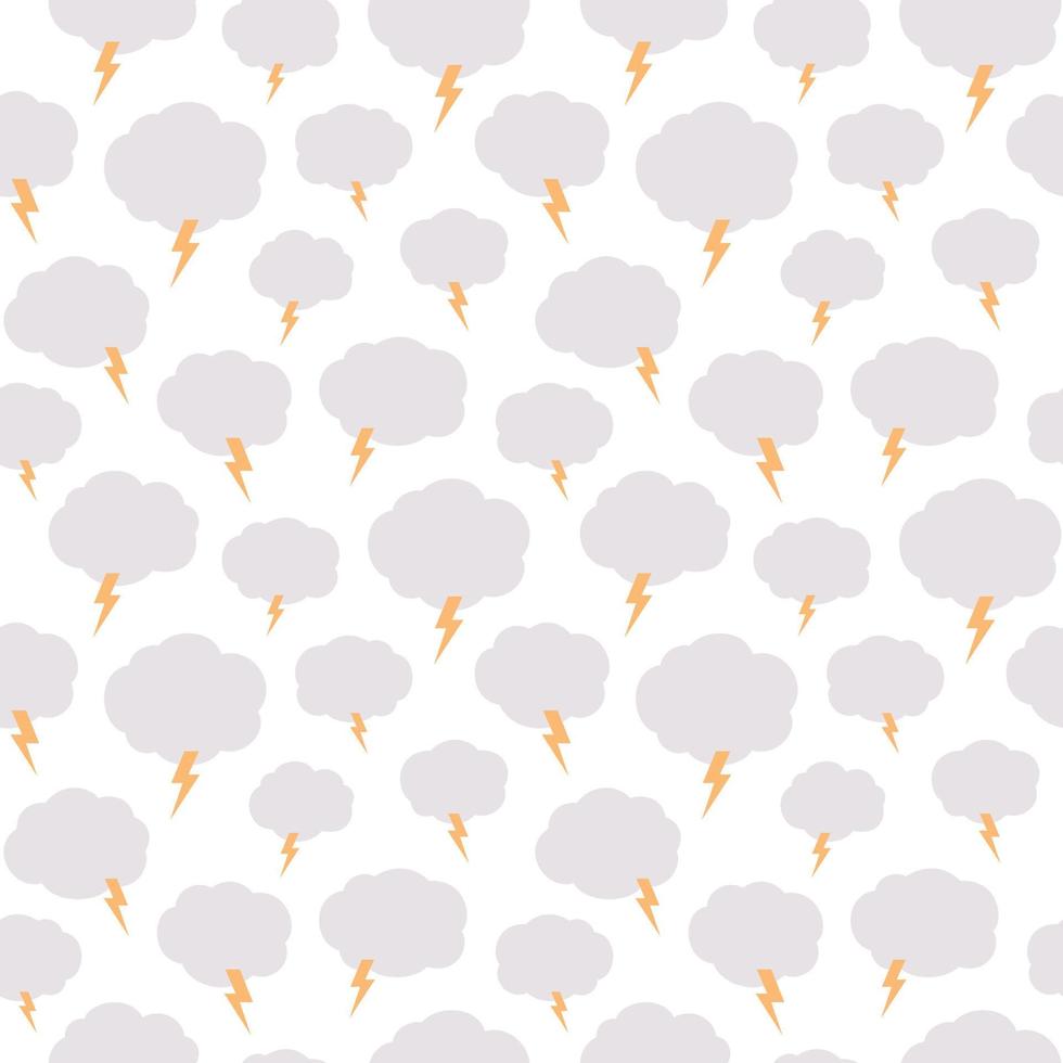 Hand drawn overcast sky seamless pattern. Cloudy sky, thunderstorm illustration. Clouds with lightning textile illustration in flat style on white background. vector