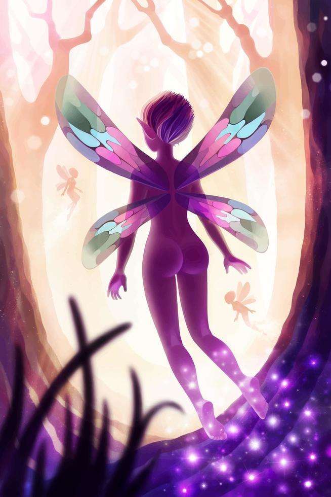 Digital fantasy illustration of magical fairy forest vector