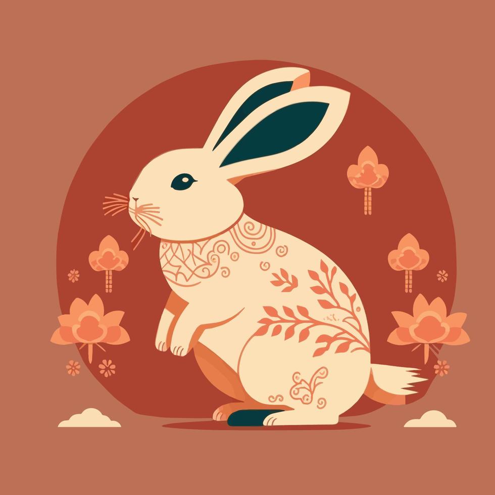 Happy chinese new year 2023 year of the rabbit zodiac background flower lantern vector