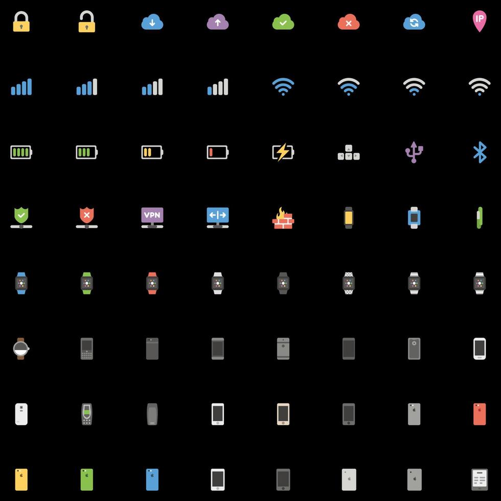 Vector set of colorful icons with various categories