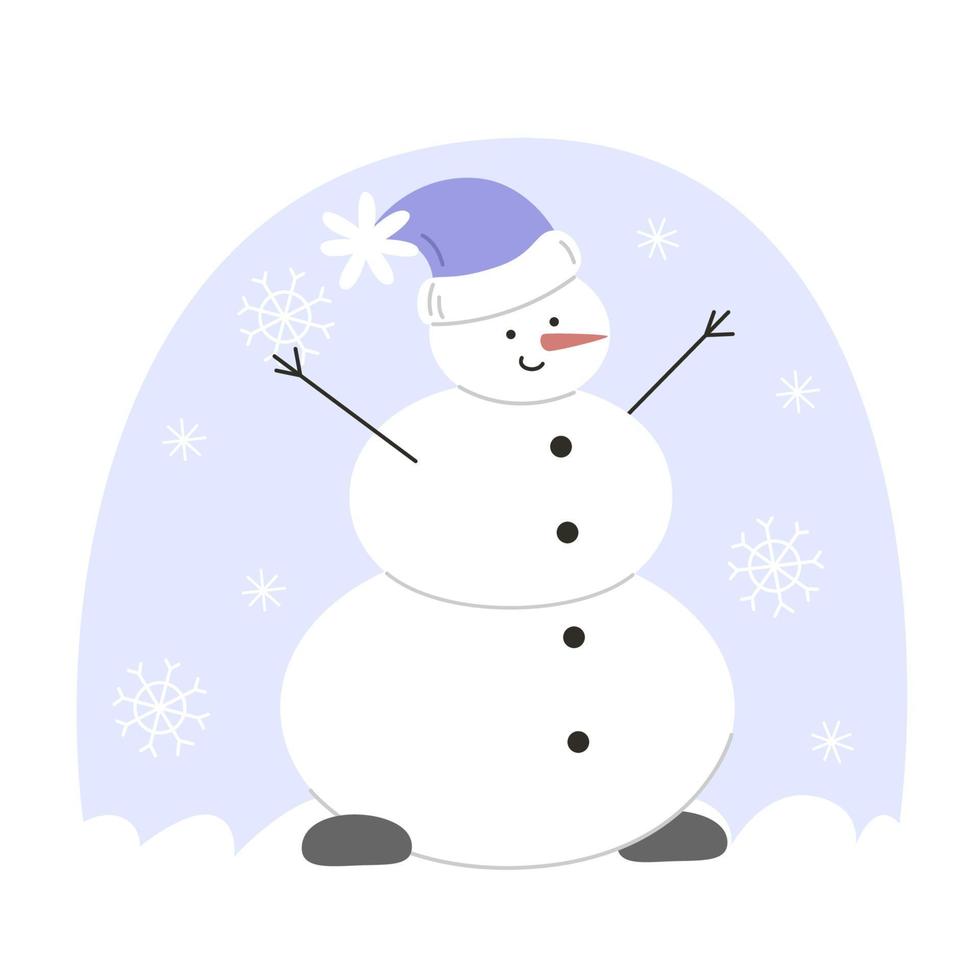 Snowman in a hat in a flat style vector