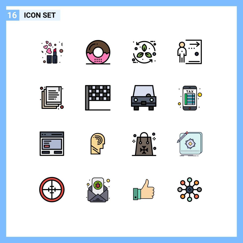 Modern Set of 16 Flat Color Filled Lines and symbols such as person fired bio employee recycle Editable Creative Vector Design Elements