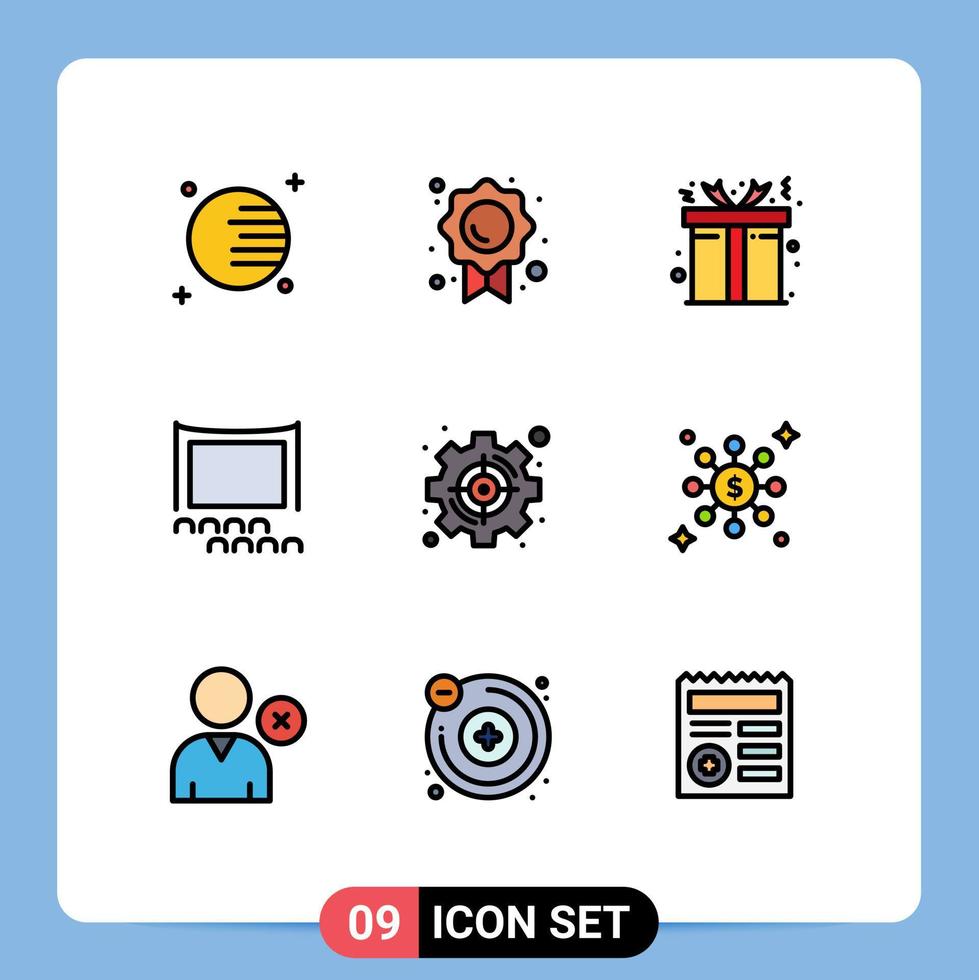 Group of 9 Modern Filledline Flat Colors Set for strategic management christmas goal crowd Editable Vector Design Elements