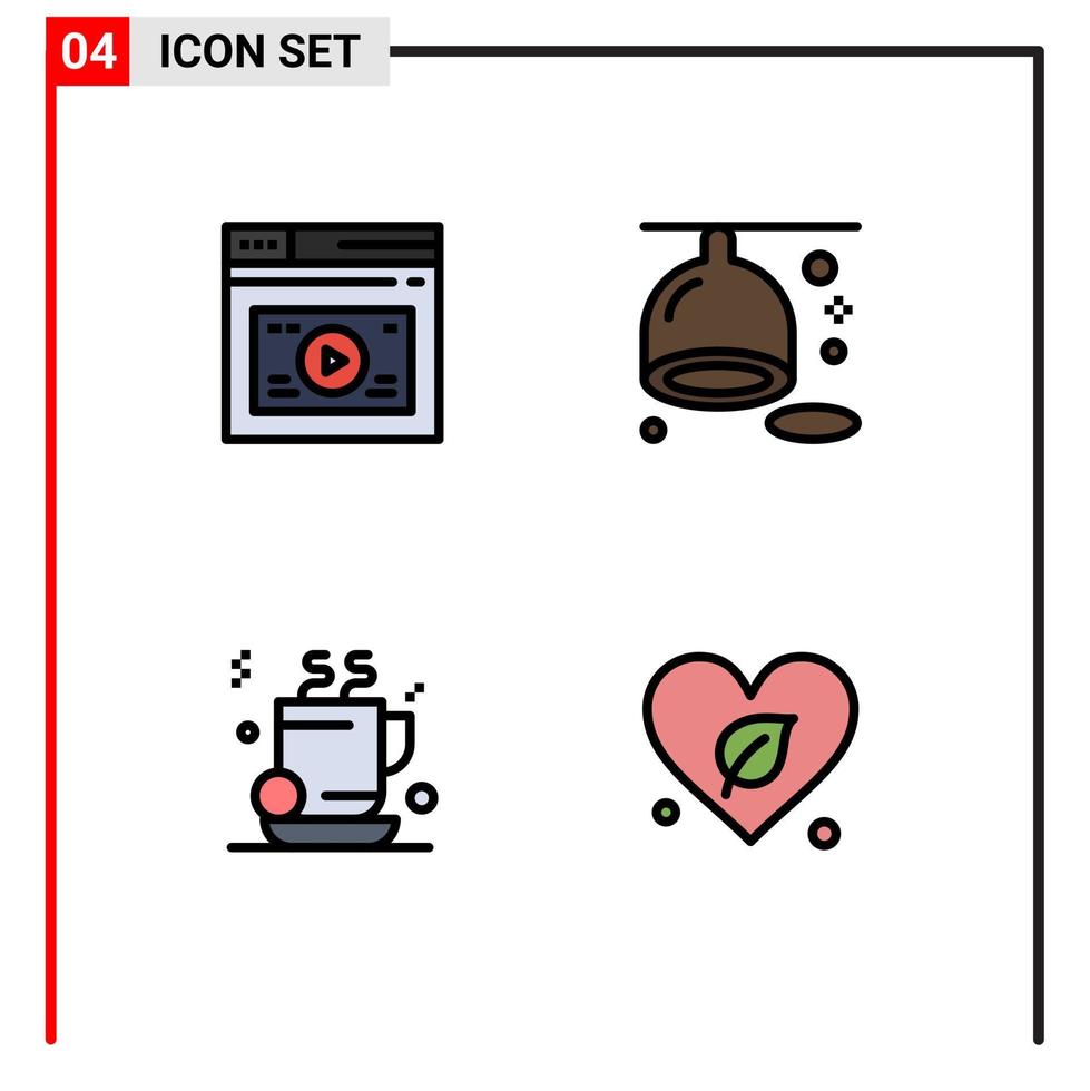 4 Filledline Flat Color concept for Websites Mobile and Apps internet tea website diet coffee Editable Vector Design Elements