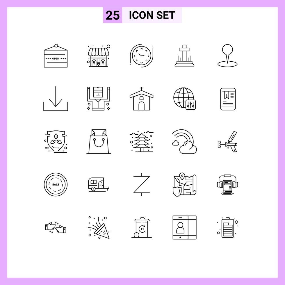 Set of 25 Modern UI Icons Symbols Signs for marker location clock easter christian Editable Vector Design Elements