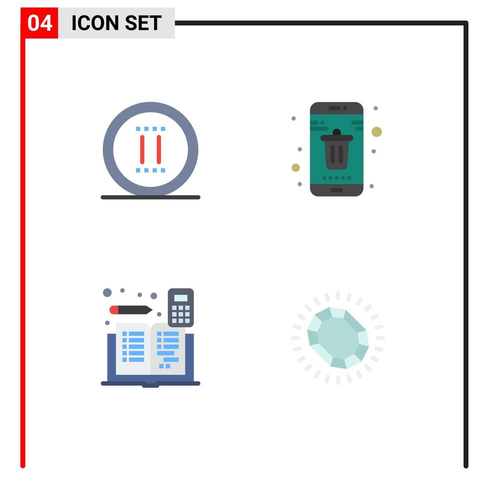 Pack of 4 creative Flat Icons of movie accounting pause delete mathematics Editable Vector Design Elements