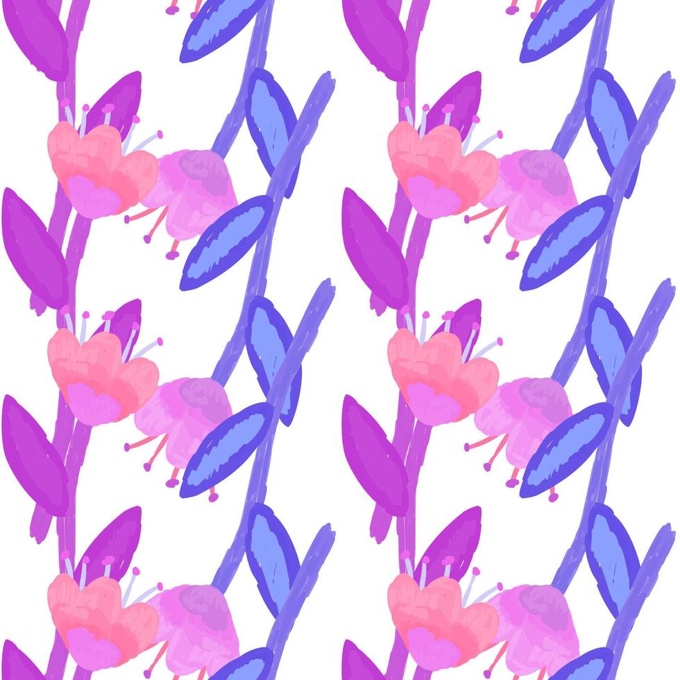 Folk flower seamless pattern in naive art style. Decorative floral wallpaper. vector