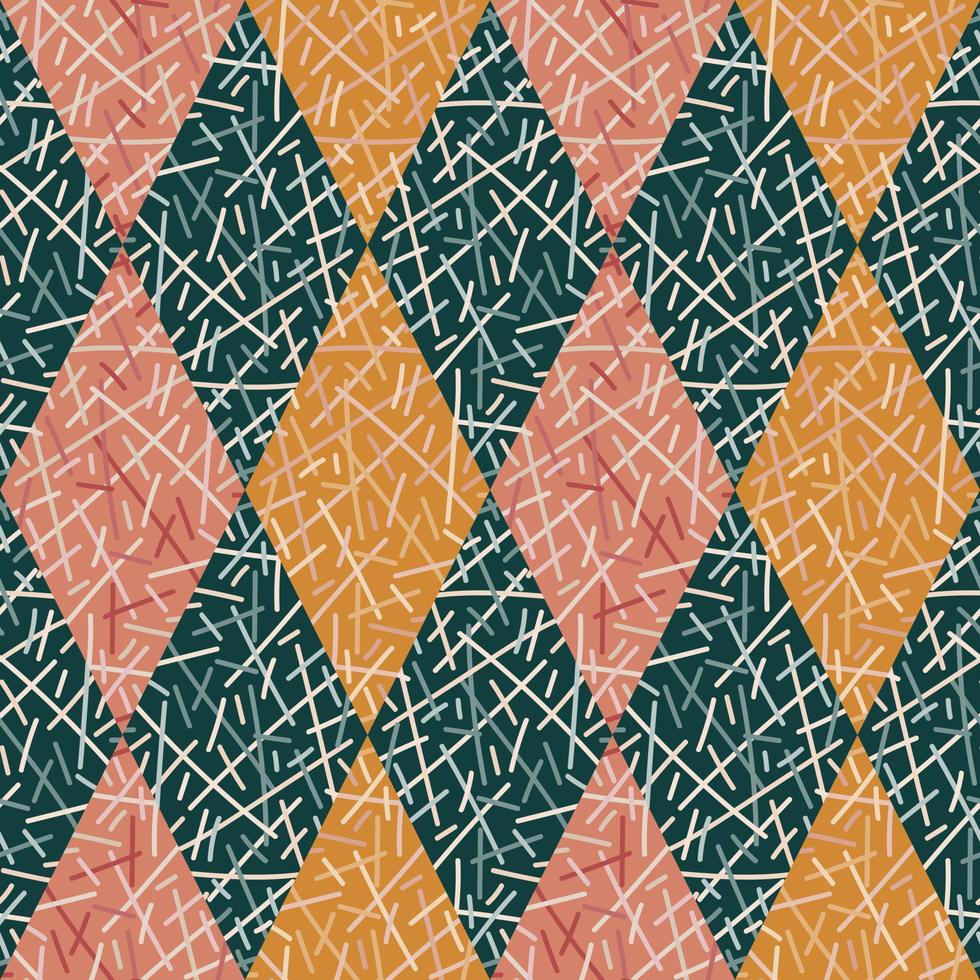 Random lines mosaic seamless pattern. Hand drawn tribal geometric tile. Vintage ethnic line ornament. vector