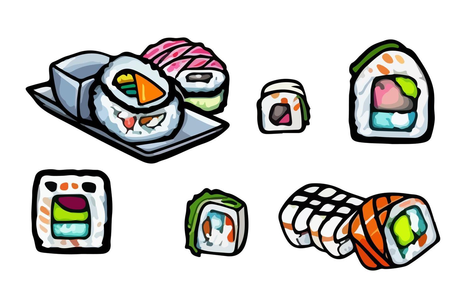 Japanese Sushi Collection Set vector