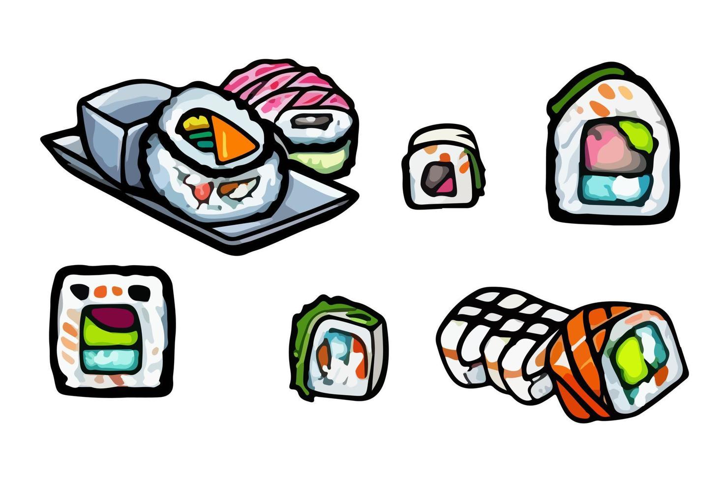 conjunto de colección de sushi japonés vector