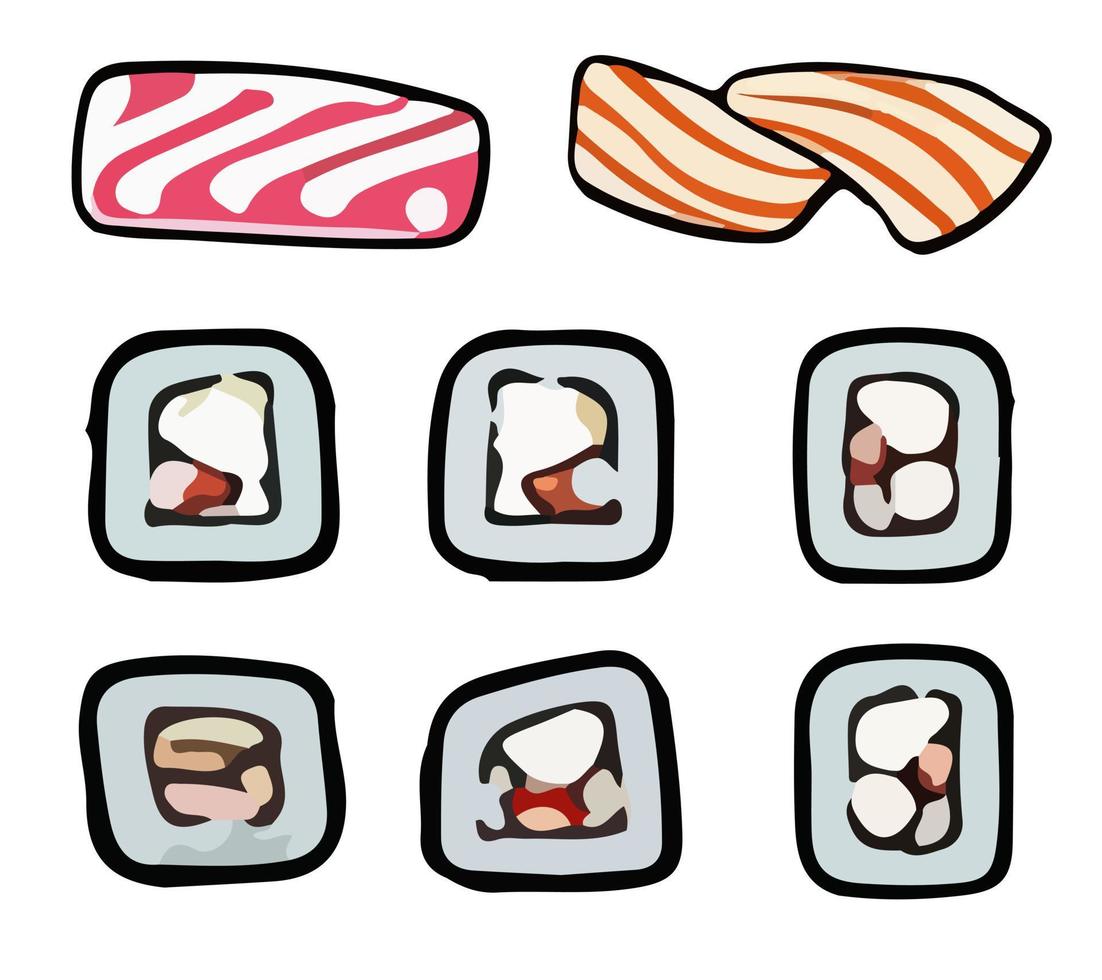 conjunto de colección de sushi japonés vector