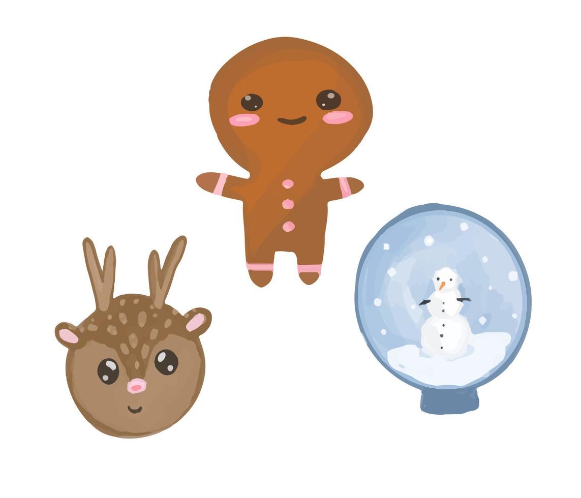 Christmas gingerbread cookies. Mitten, man, snowflake, tree, house. 3d realistic vector icon set