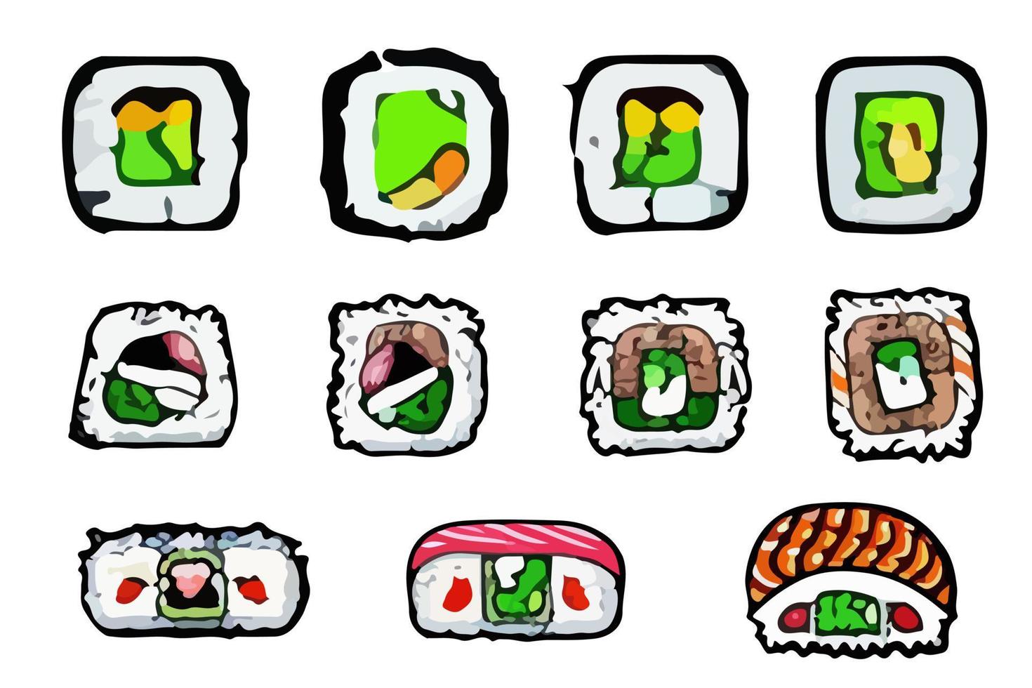 conjunto de colección de sushi japonés vector