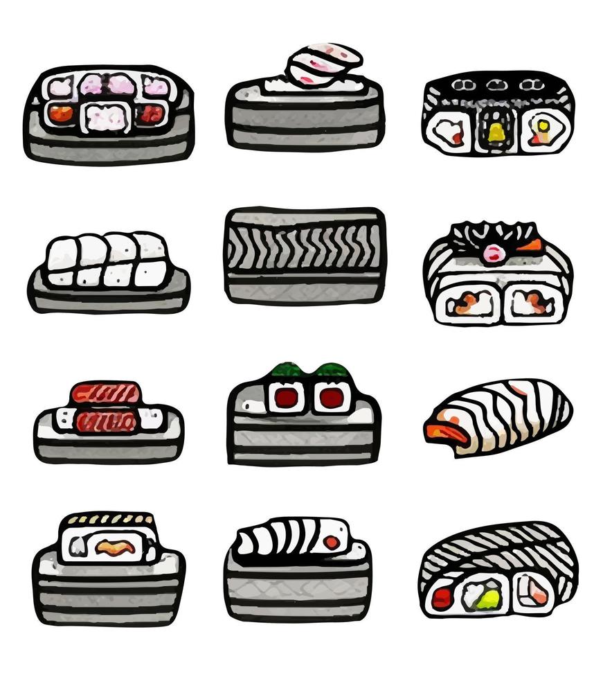 Japanese Sushi Collection Set vector