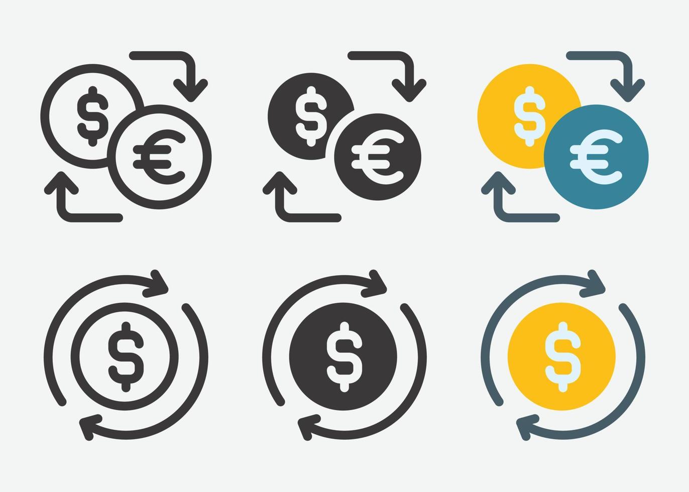 Exchange icon set. Different exchange collection, Currency in flat style and outline. Vector