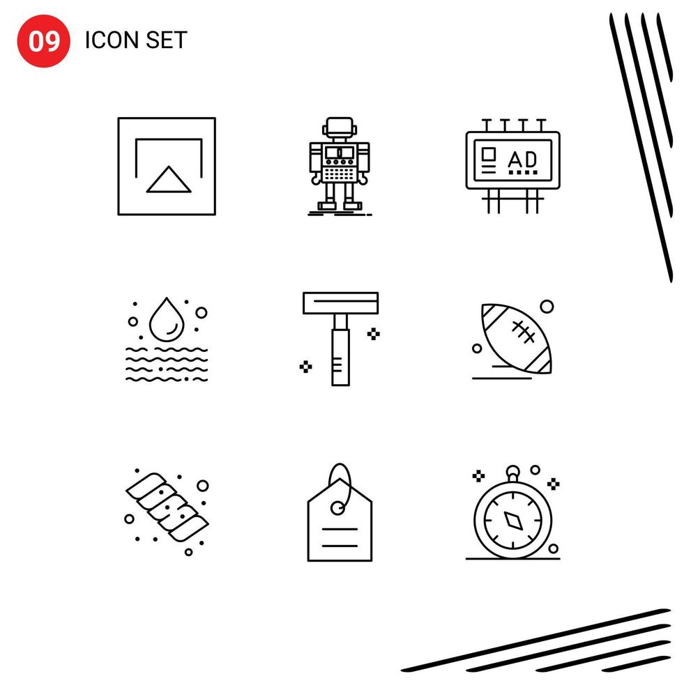 9 Universal Outlines Set for Web and Mobile Applications beauty pollution advertising leak publicity Editable Vector Design Elements