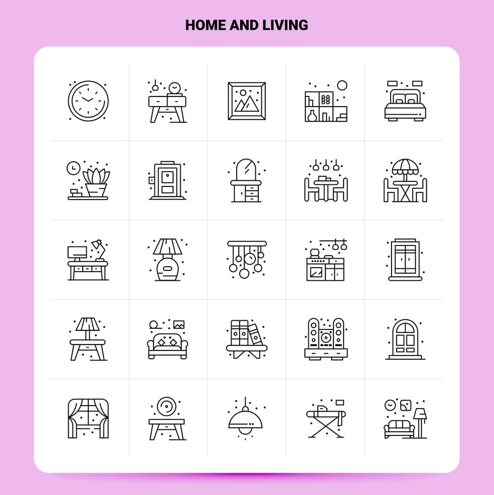 OutLine 25 Home And Living Icon set Vector Line Style Design Black Icons Set Linear pictogram pack Web and Mobile Business ideas design Vector Illustration