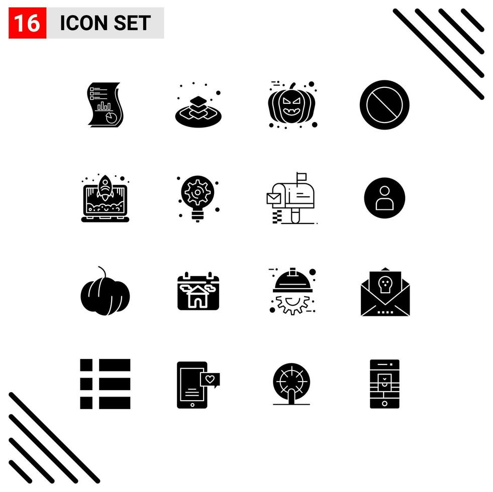 16 Thematic Vector Solid Glyphs and Editable Symbols of sign ban plate avatar halloween Editable Vector Design Elements