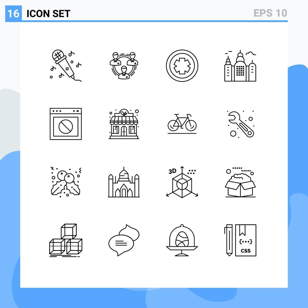 Set of 16 Modern UI Icons Symbols Signs for app house social building sign Editable Vector Design Elements
