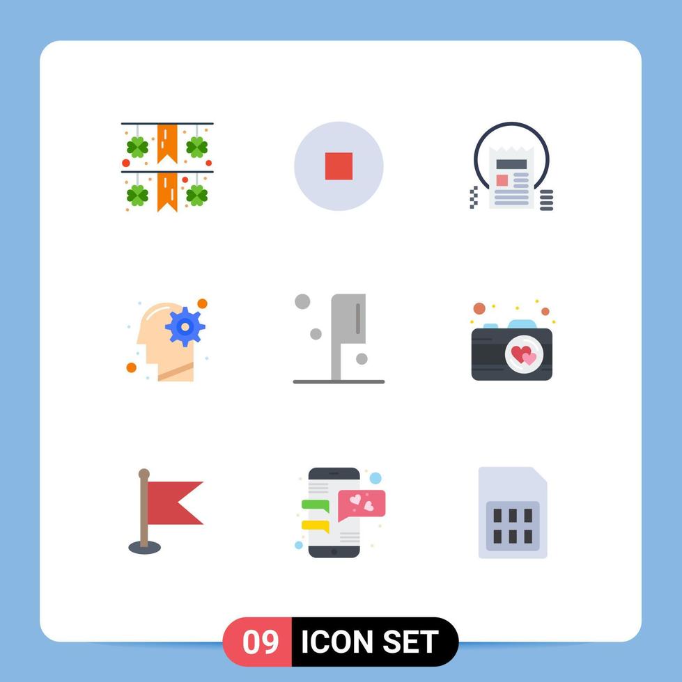 Pack of 9 Modern Flat Colors Signs and Symbols for Web Print Media such as knife food news solution mind Editable Vector Design Elements
